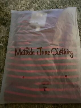 Matilda Jane Clothing Red and Gray Striped Dress